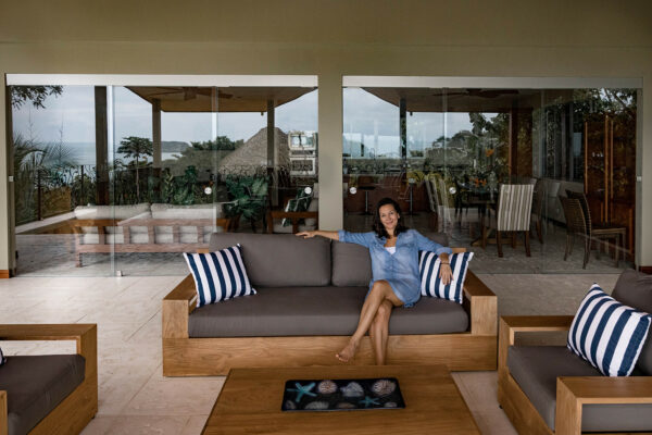 photo of me sitting on the new terrace sofa at villa buena vista